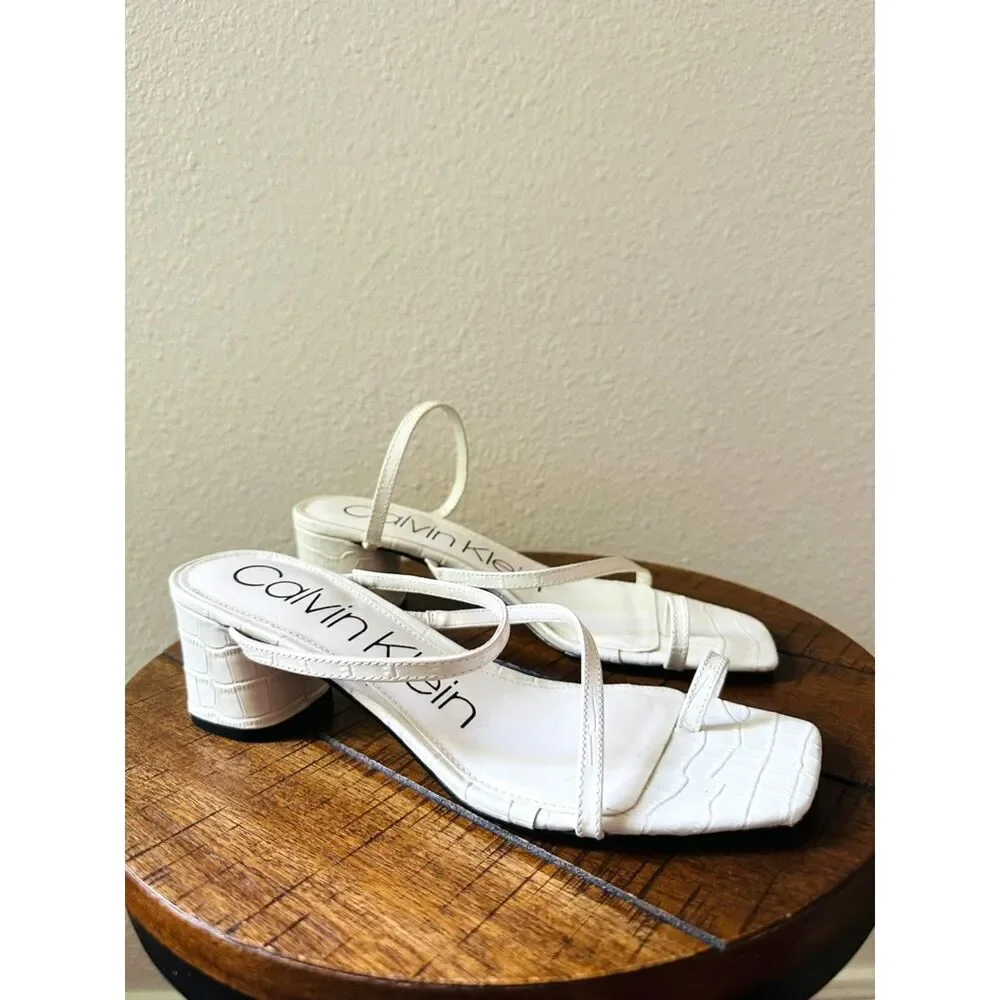 Calvin Klein Strappy Dress Sandals 9 Wedding Bridal Cocktail Formal White Belma